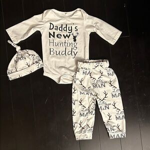 White Baby Outfit Set with Antler Print